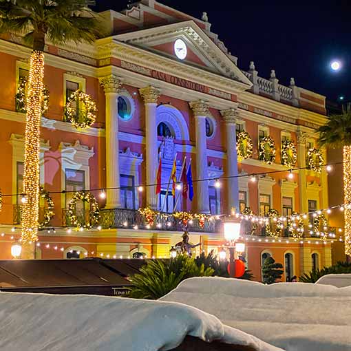 The Town Hall of Murcia. Christmas lighting. Christmas festivities in Murcia - Tourism in Murcia